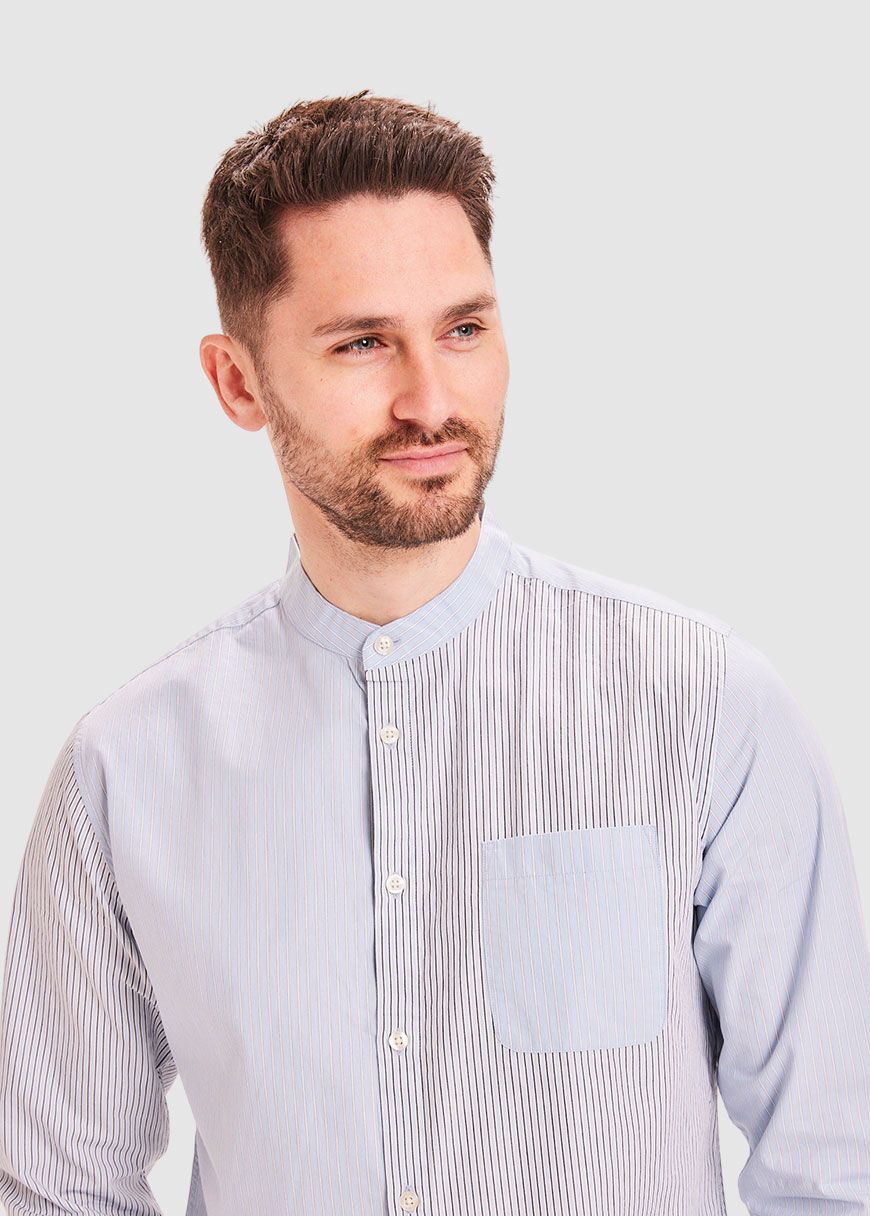 Elder Striped Stand Collar Shirt Elder Striped Stand Collar Shirt