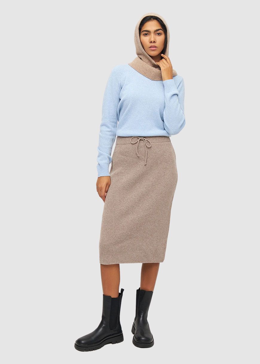Wool Midth Lengt Rib Knit Skirt