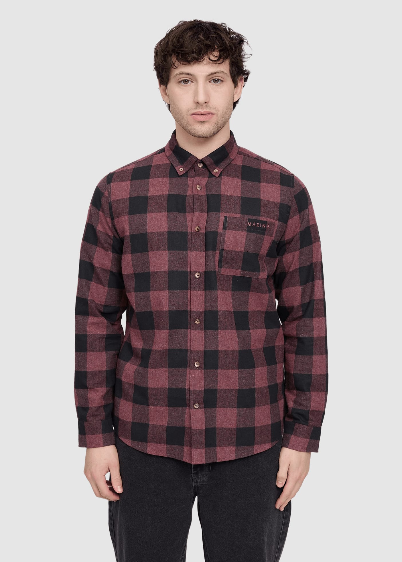 mazine-checked-flannel-shirt-eggplant-black-melange-2.jpeg Checked Flannel Shirt Eggplant Black Melange
