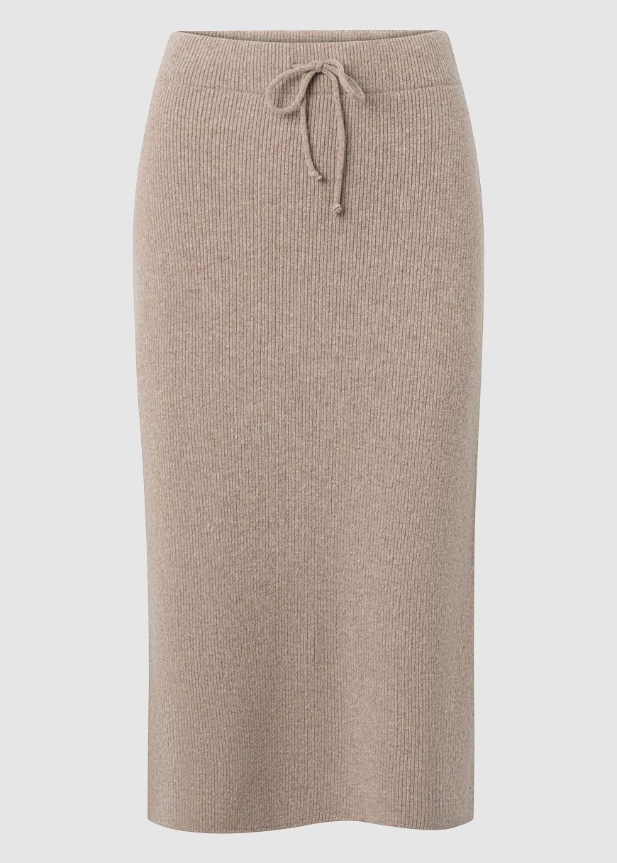 Wool Midth Lengt Rib Knit Skirt