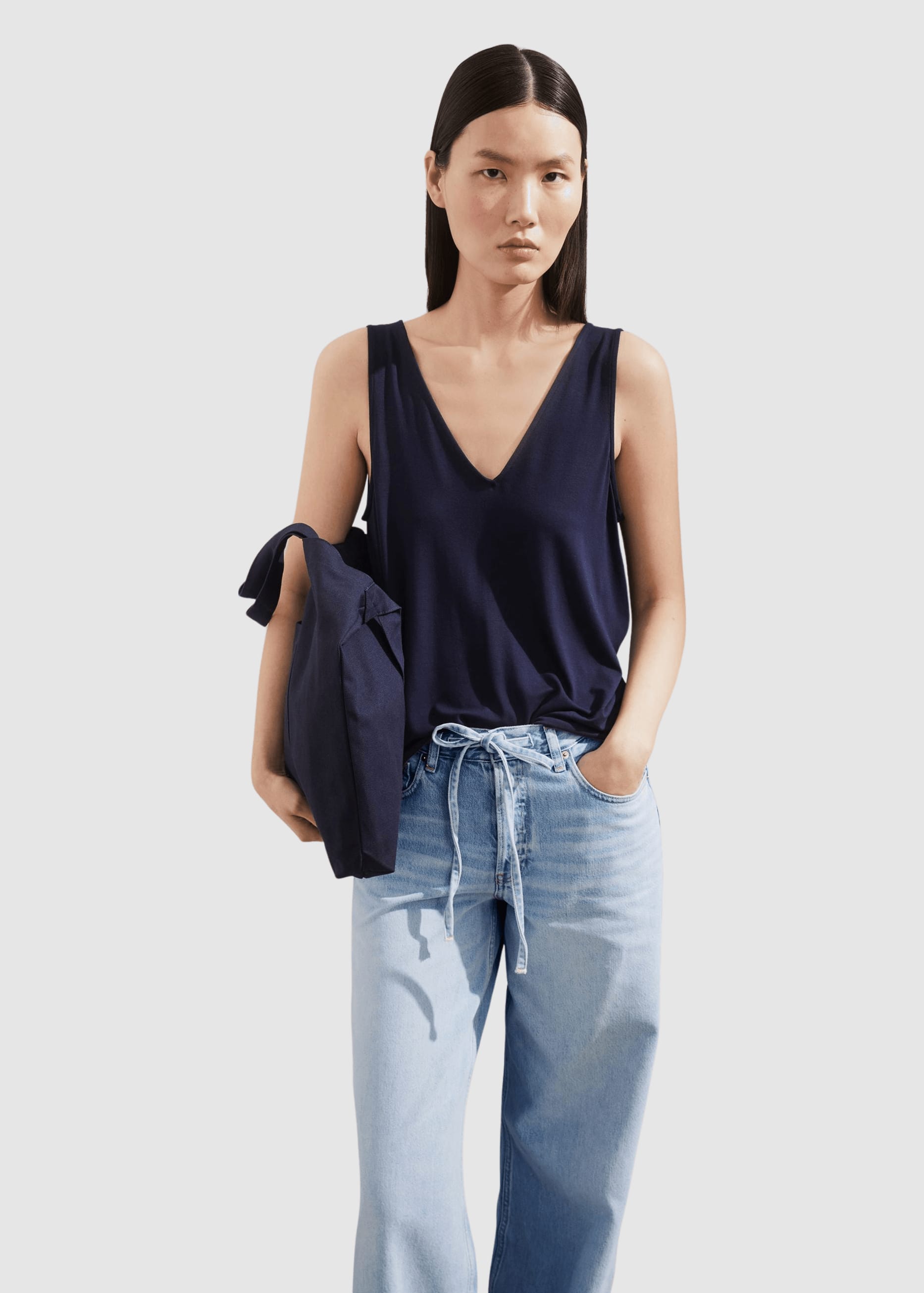 V-Neck Jersey Top Tinted Navy