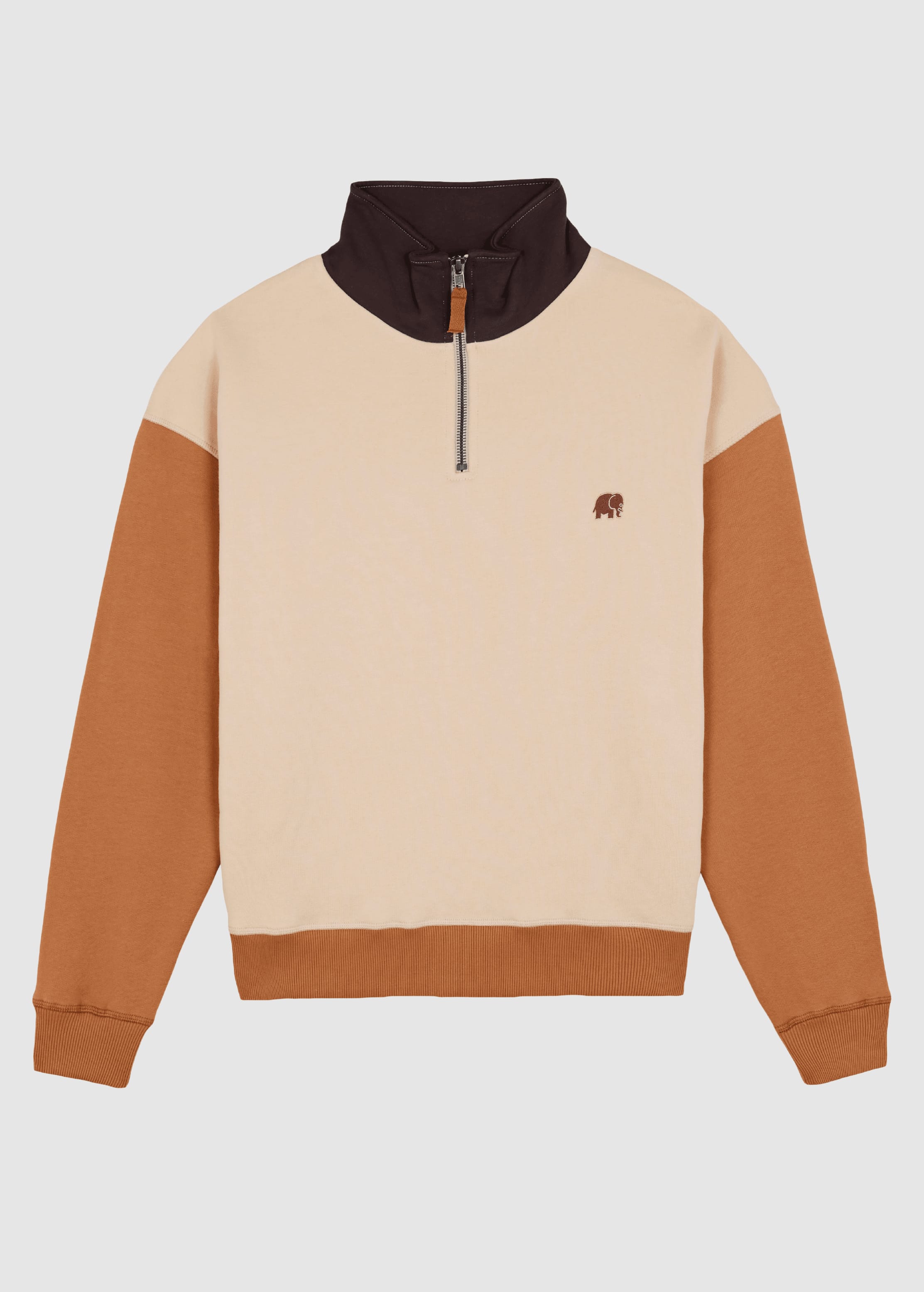 Women's Color Block Quarter Zip Sweatshirt Gray Sand Brown