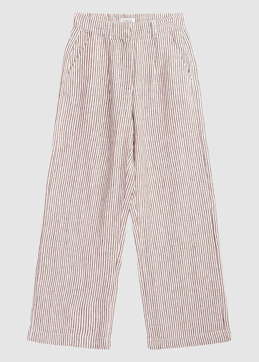 Posey Wide Mid-Rise Striped Linen Pants