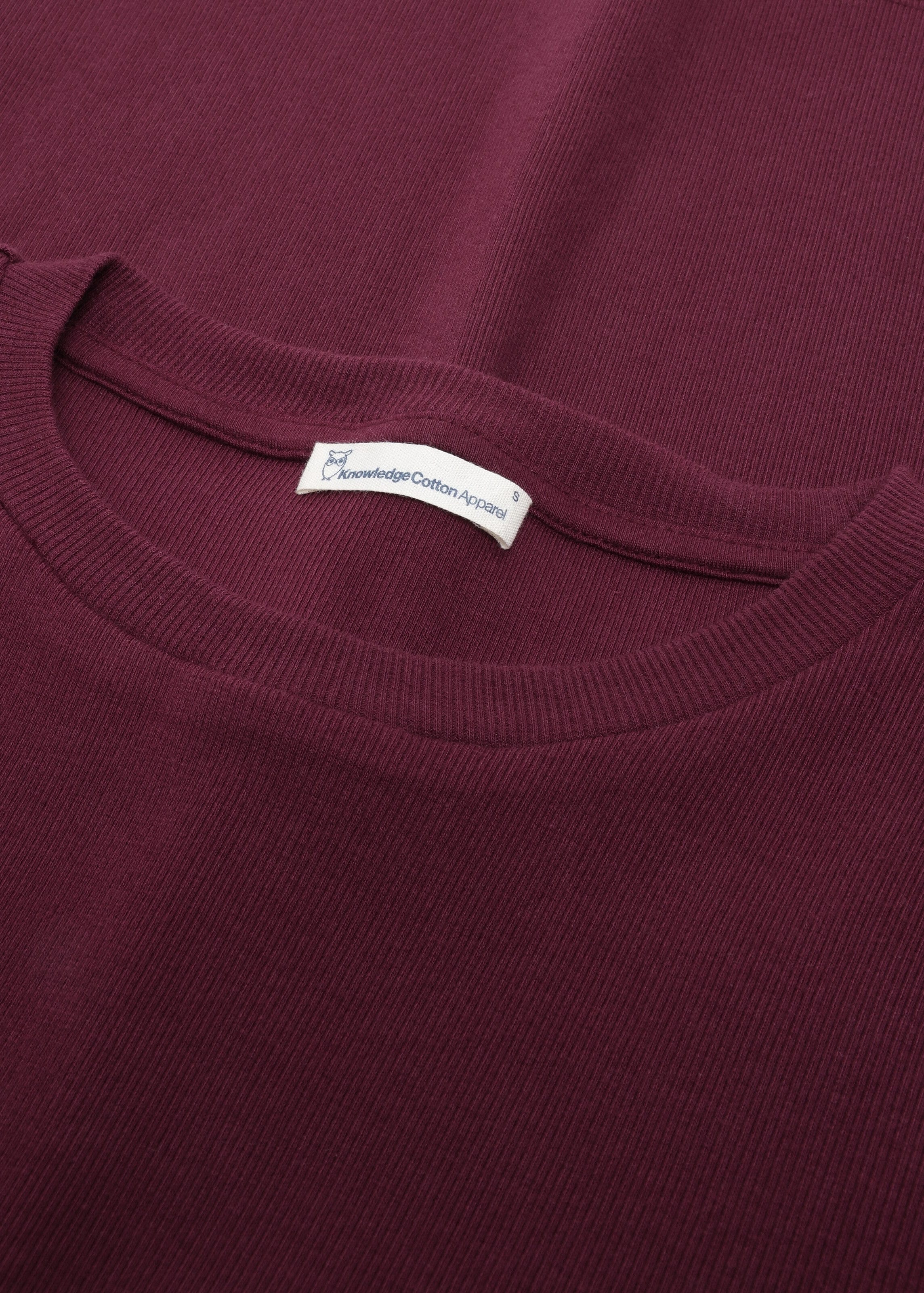 knowledge-cotton-apparel-rib-long-sleeve-t-shirt-burgundy-3.jpeg Rib Long Sleeve T-Shirt Burgundy