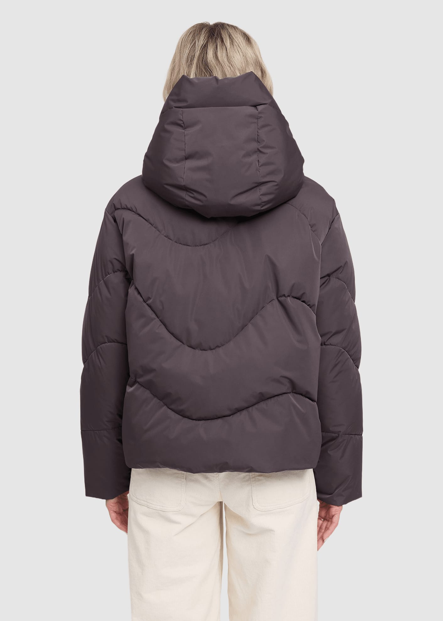 Waves Quilt Short Puffer Jacket Eggplant