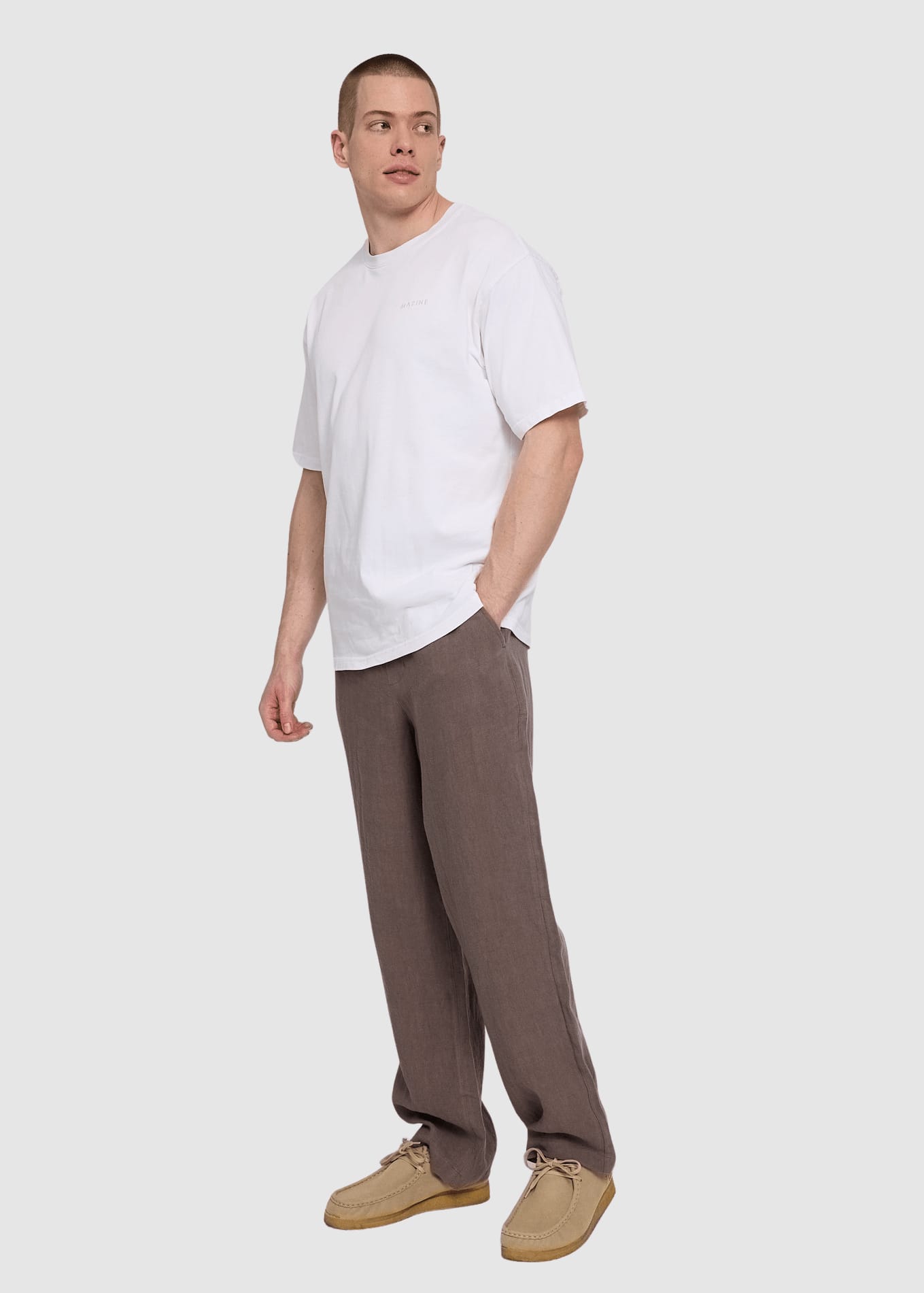 Linen Pull-On Pants Grey Brown