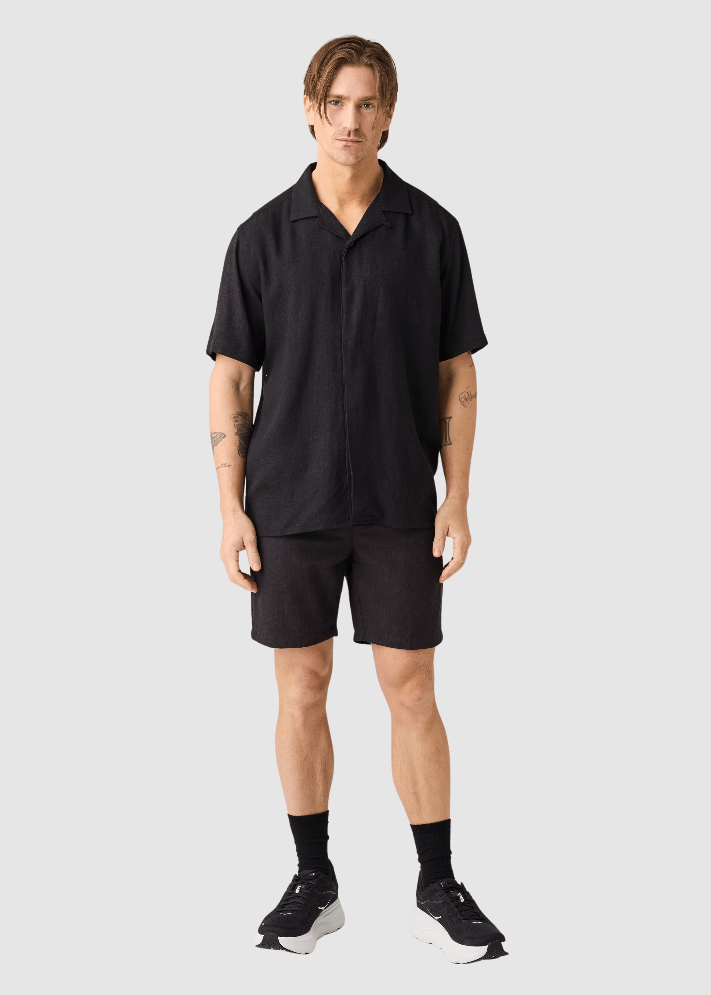 Moss Relaxed Linen-MIX Short Sleeve Shirt Black Jet