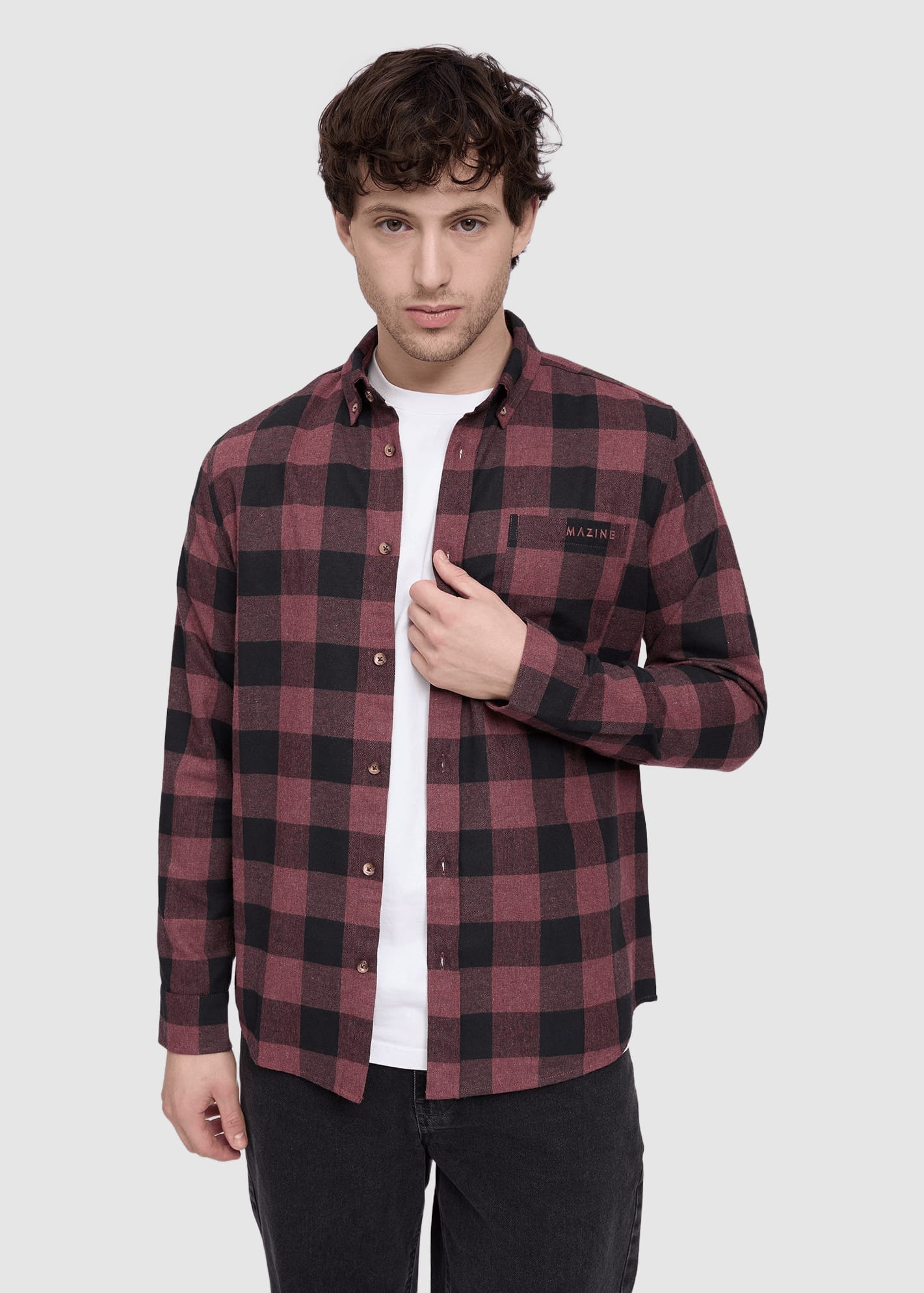 mazine-checked-flannel-shirt-eggplant-black-melange-1.jpeg Checked Flannel Shirt Eggplant Black Melange