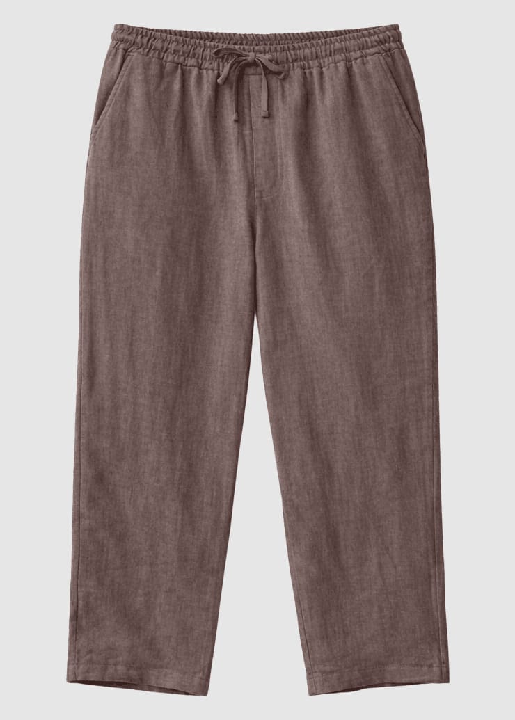 Linen Pull-On Pants Grey Brown
