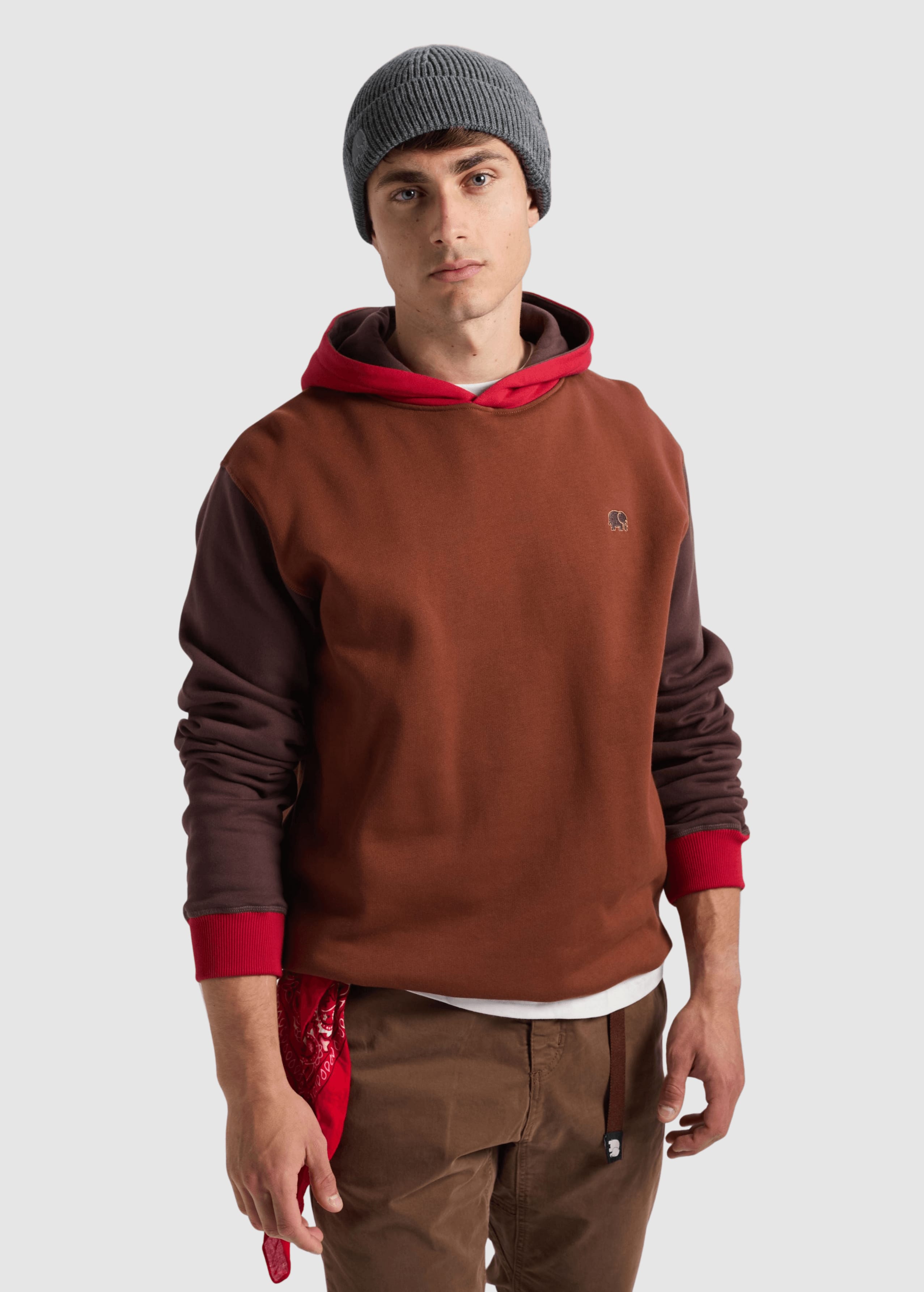 Color Block Hoodie Cherry Mahogany Brown