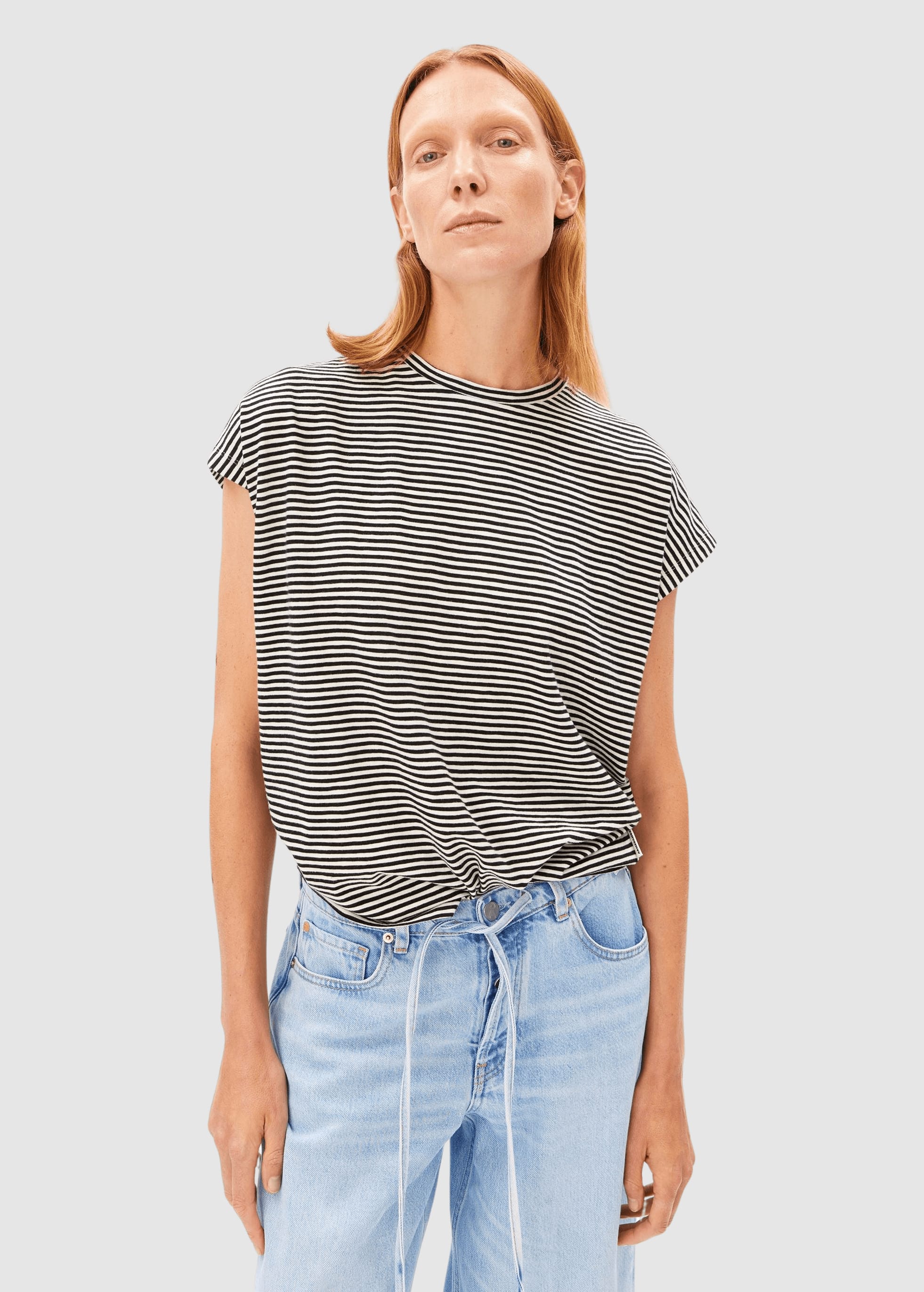 Slub Jersey Stripe T-Shirt Black-Oatmilk