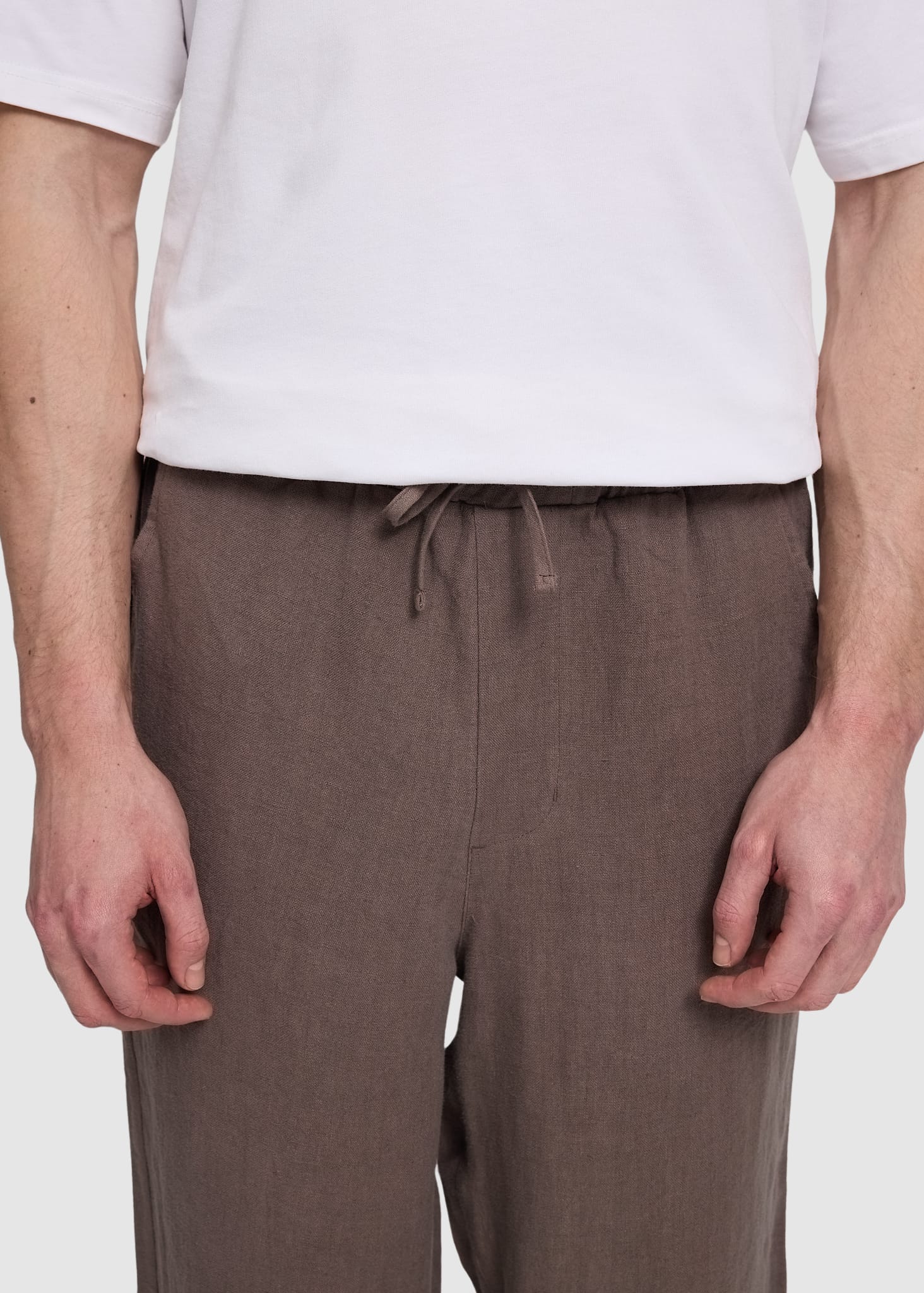 Linen Pull-On Pants Grey Brown