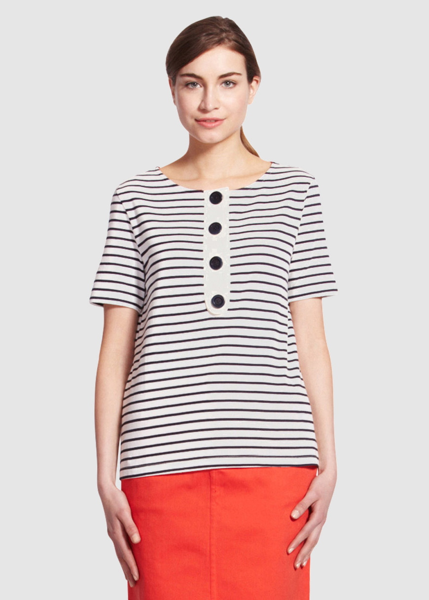Freya Stripe Button Top Navy Freya Stripe Button Top Navy