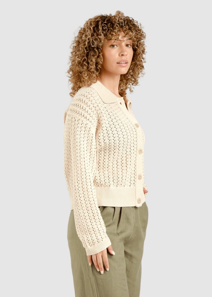 Knitted Cardigan Rosendal Crochet Vanilla White Whitecap Gray Knitted Cardigan Rosendal Crochet Vanilla White Whitecap Gray
