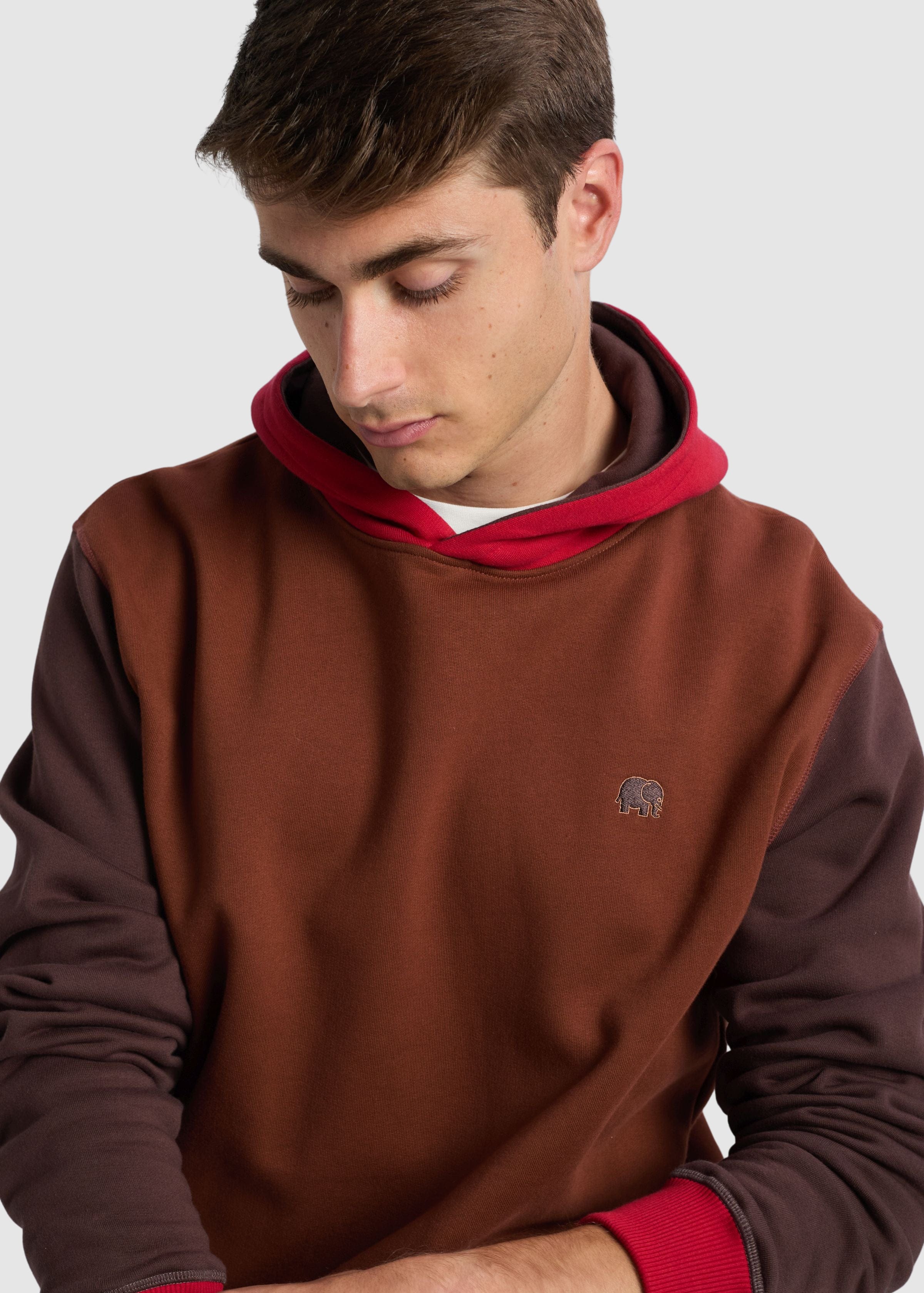 Color Block Hoodie Cherry Mahogany Brown