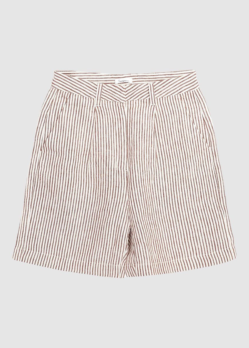 Posey Wide High-Rise Striped Linen Shorts Posey Wide High-Rise Striped Linen Shorts