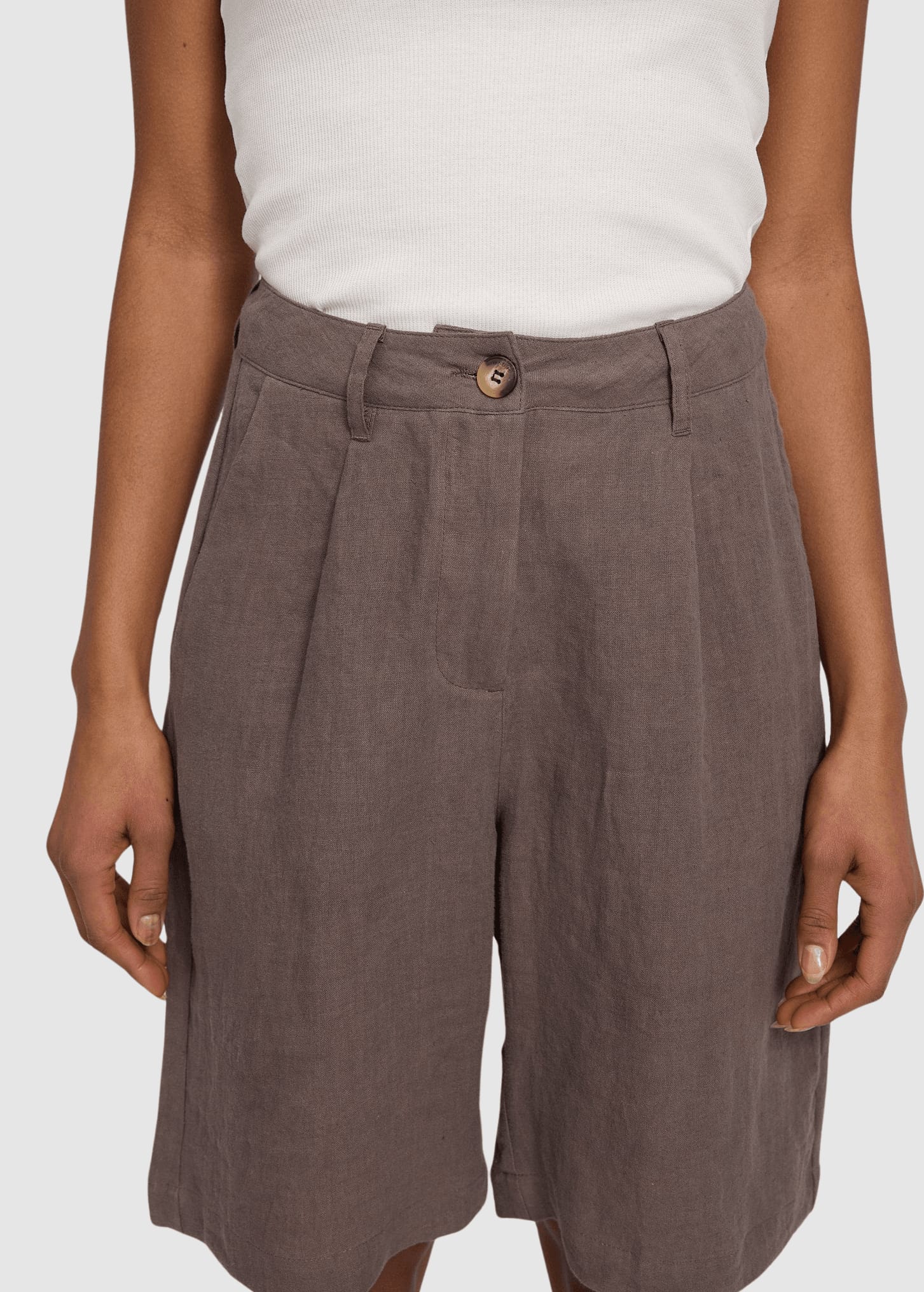 Linen Bermuda Shorts Grey Brown