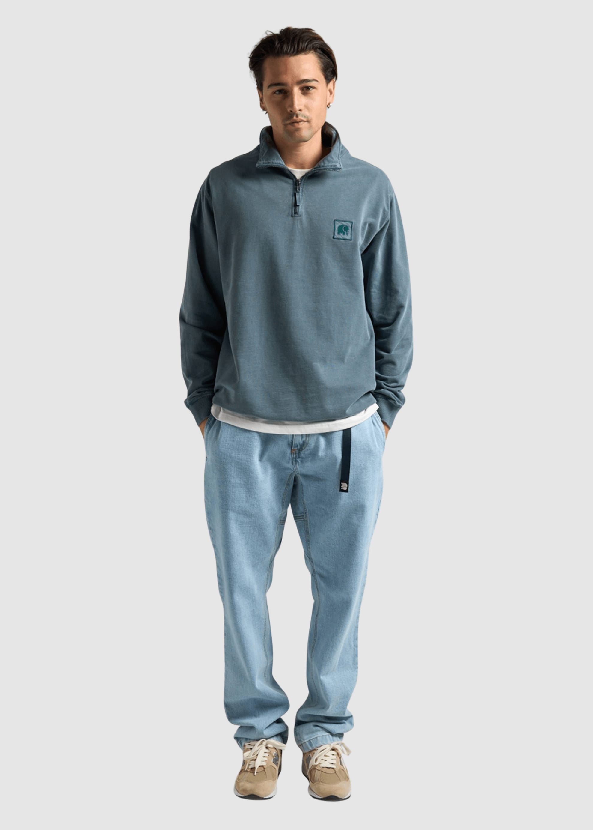 Sauce Pigment Dyed Quarter Zip Sweater Elm Green