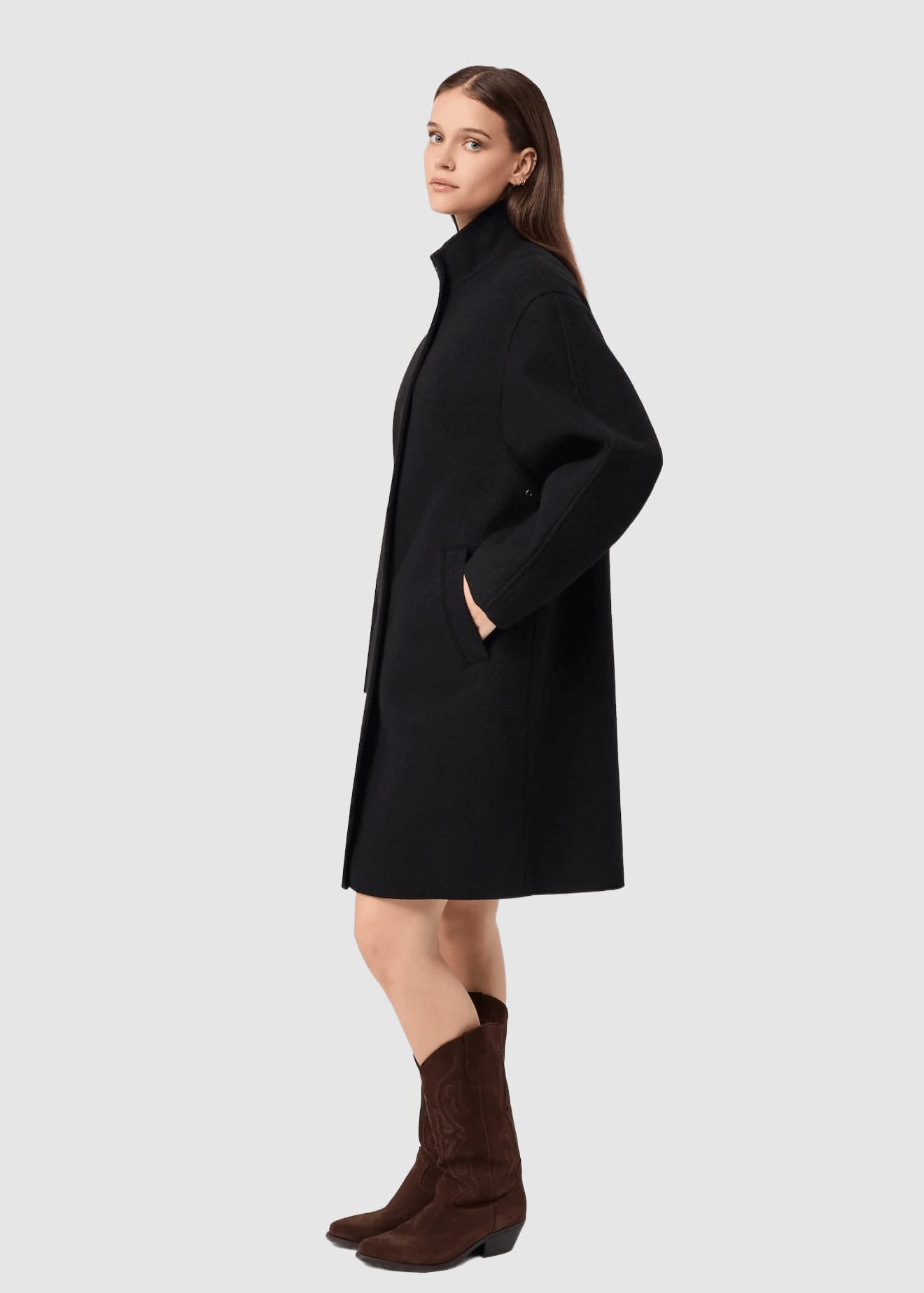 Kurzer Mantel Aus Walk Mit Membran Black