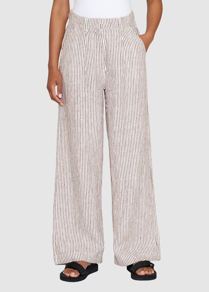 Posey Wide Mid-Rise Striped Linen Pants