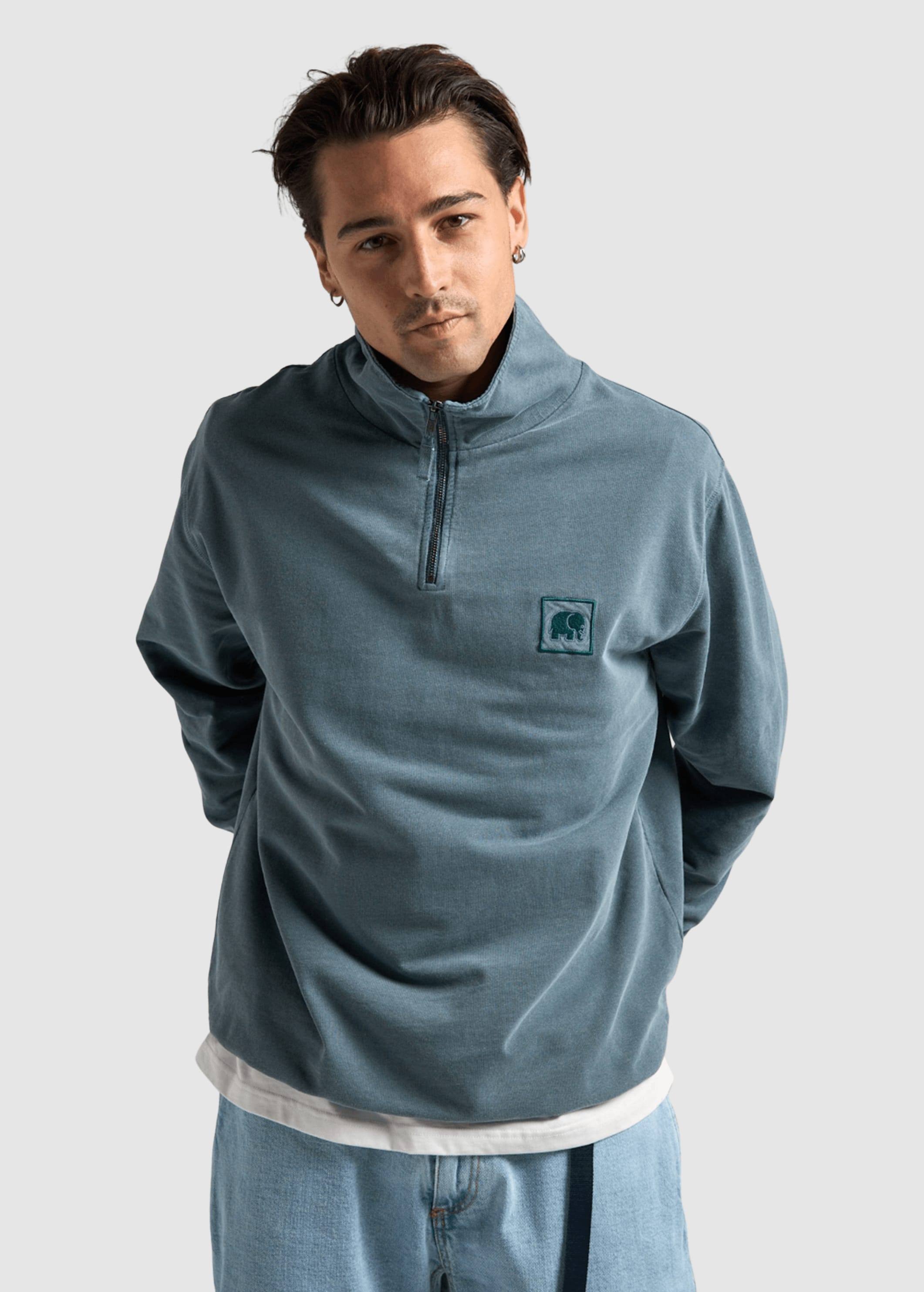 Sauce Pigment Dyed Quarter Zip Sweater Elm Green