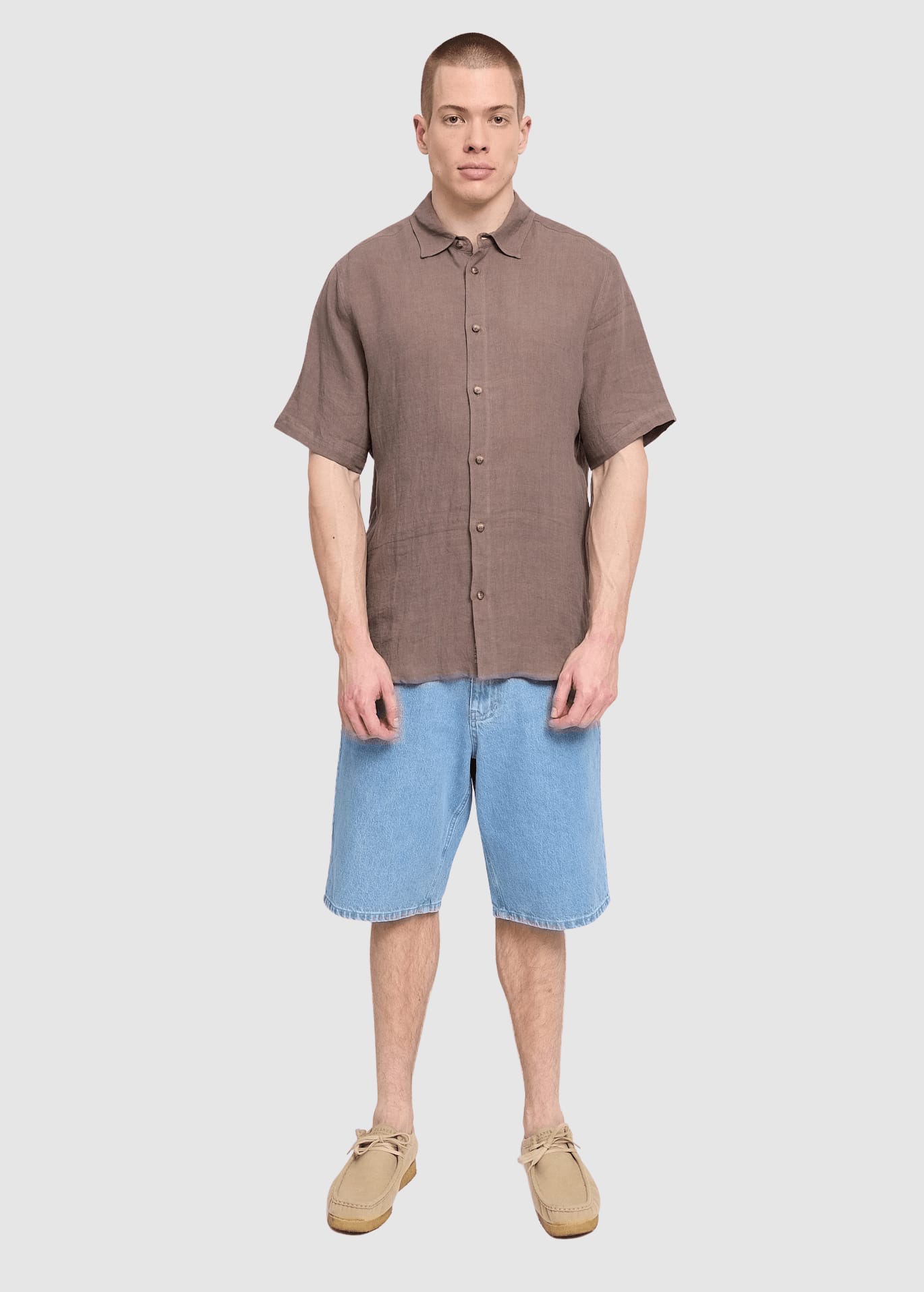 Shortsleeve Linen Shirt Grey Brown Shortsleeve Linen Shirt Grey Brown