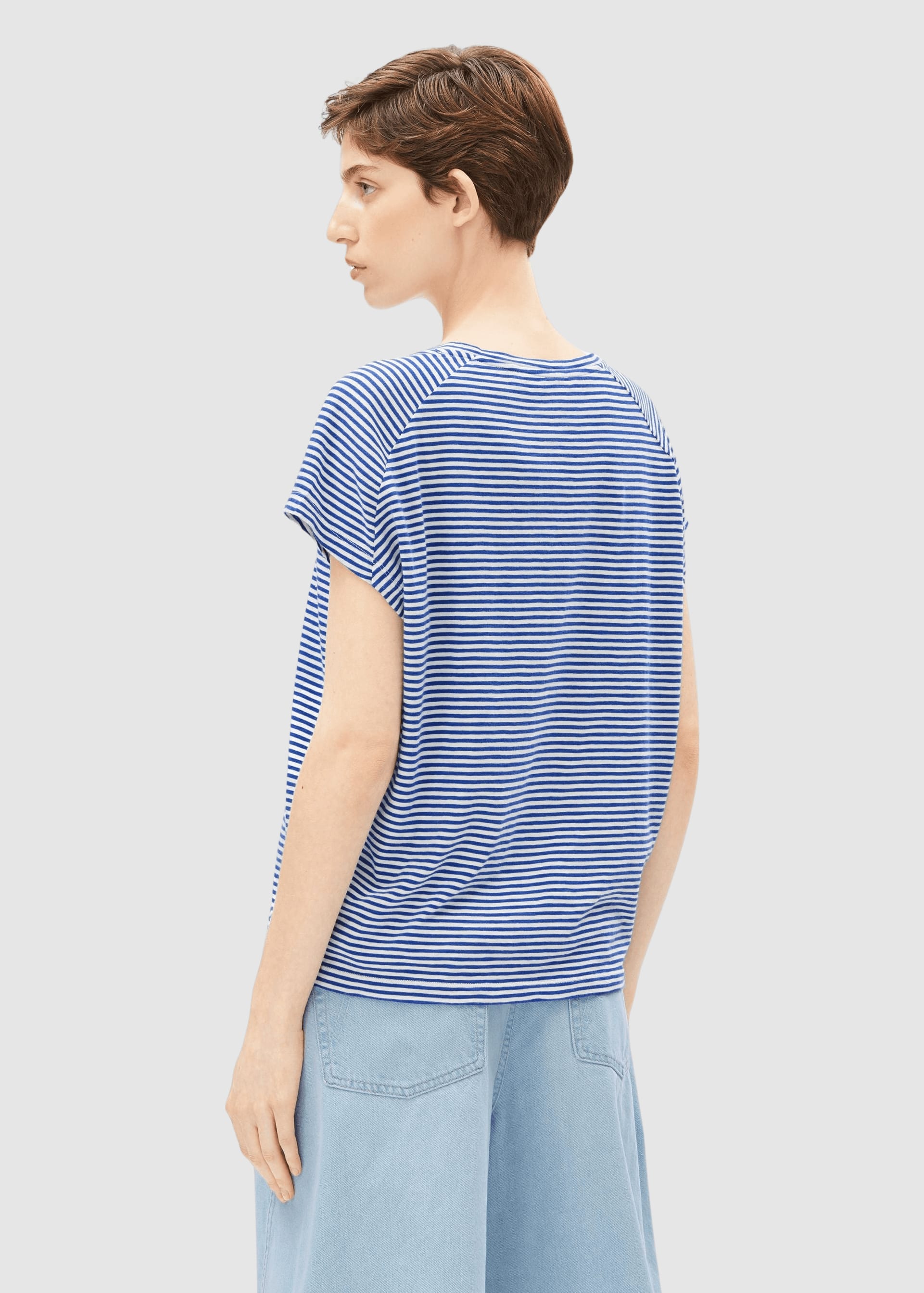 Slub Jersey Stripe T-Shirt Oatmilk-Dynamo Blue
