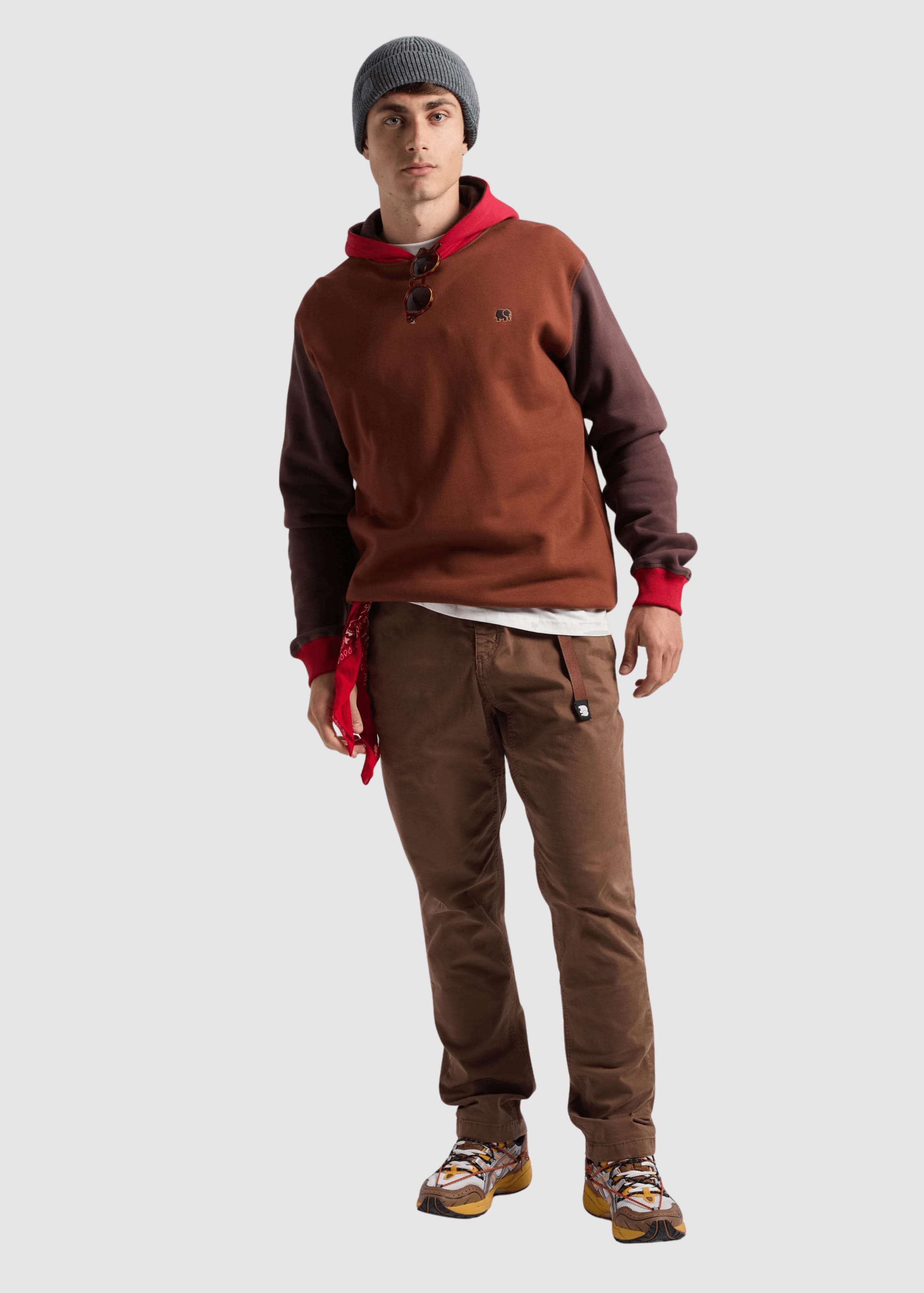 Color Block Hoodie Cherry Mahogany Brown