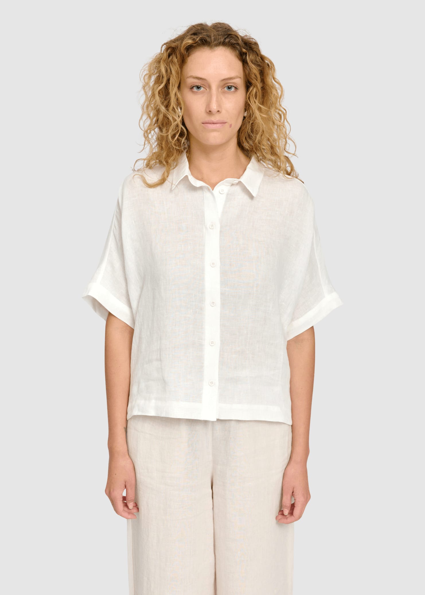 Short Sleeve Linen Shirt Bright White
