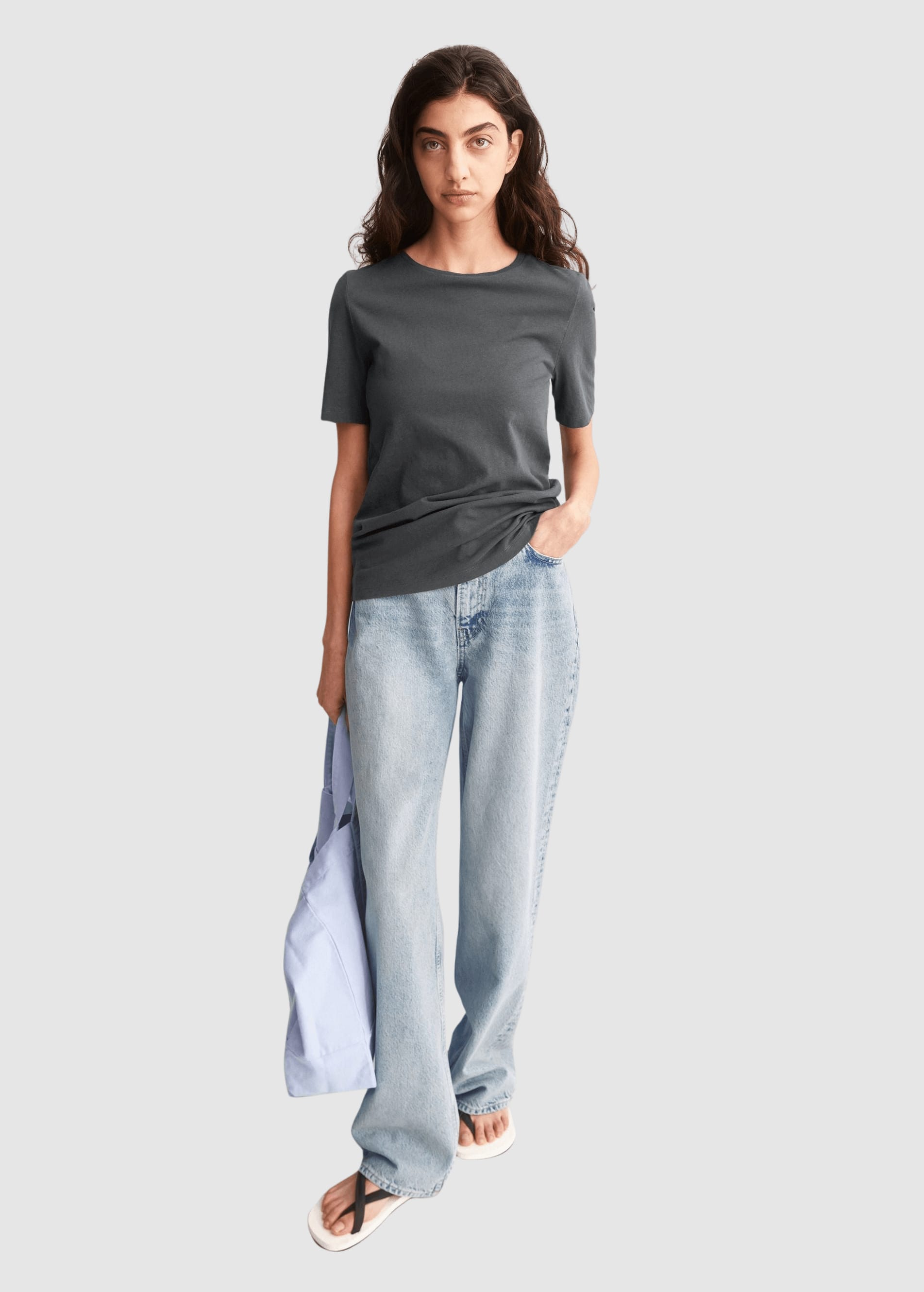 Lualaa Linen Blend T-Shirt Space Steel Lualaa Linen Blend T-Shirt Space Steel