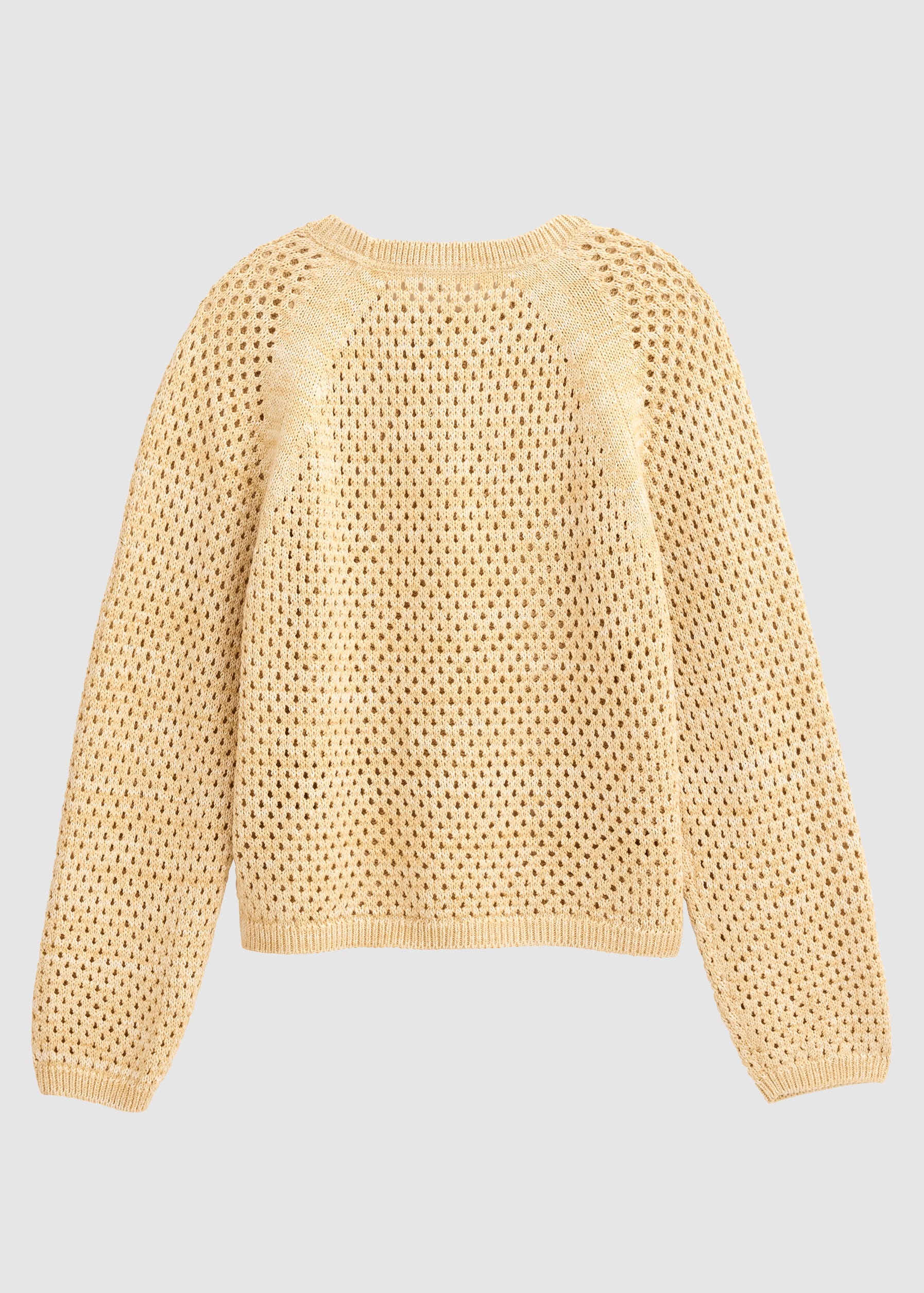 Lochstrick-Raglanpullover Gelb Melange