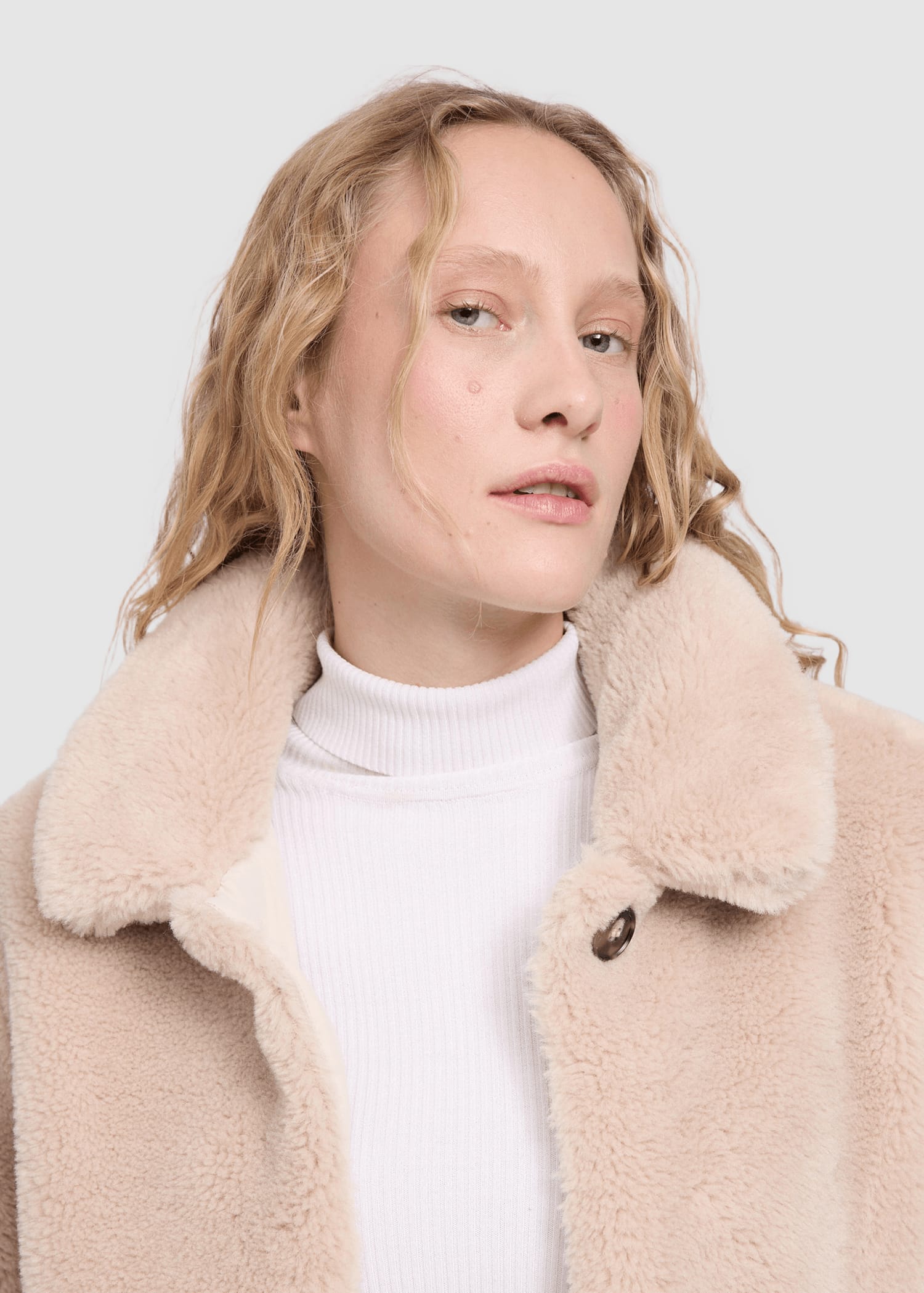 Faux-Fur Button Jacket Natural