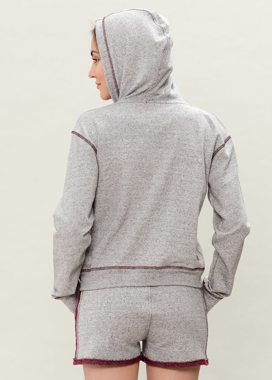 Women`s Zipped Hoodie Grey Burgundy Women`s Zipped Hoodie Grey Burgundy