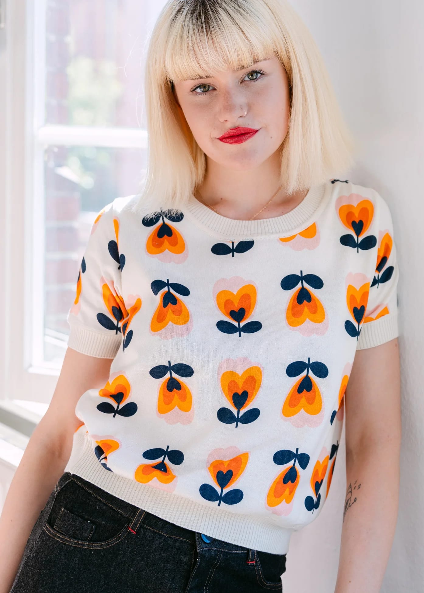 Flower Love Knit Top White Flower Love Knit Top White