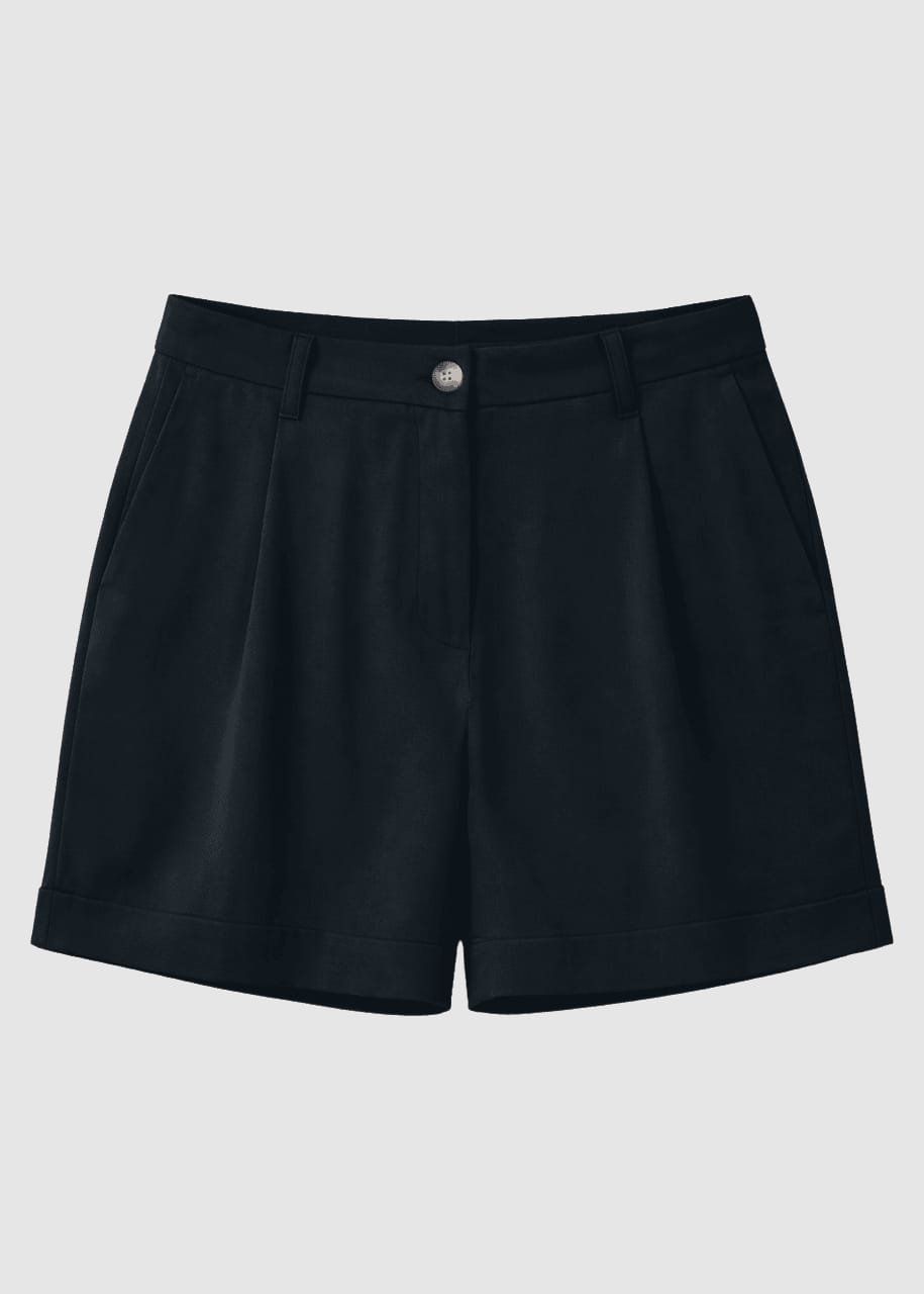 Pleated Viscose Shorts Black