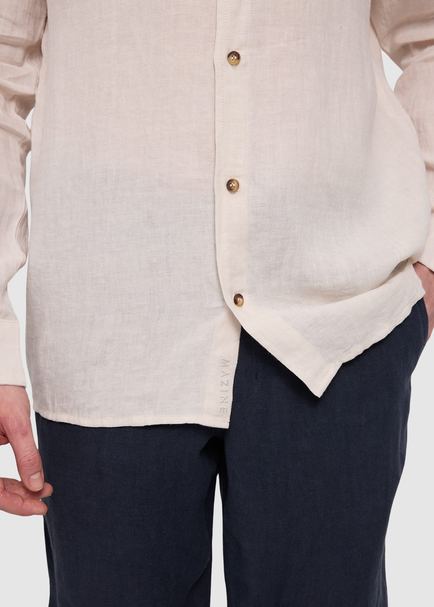 Stand Collar Linen Shirt Moon
