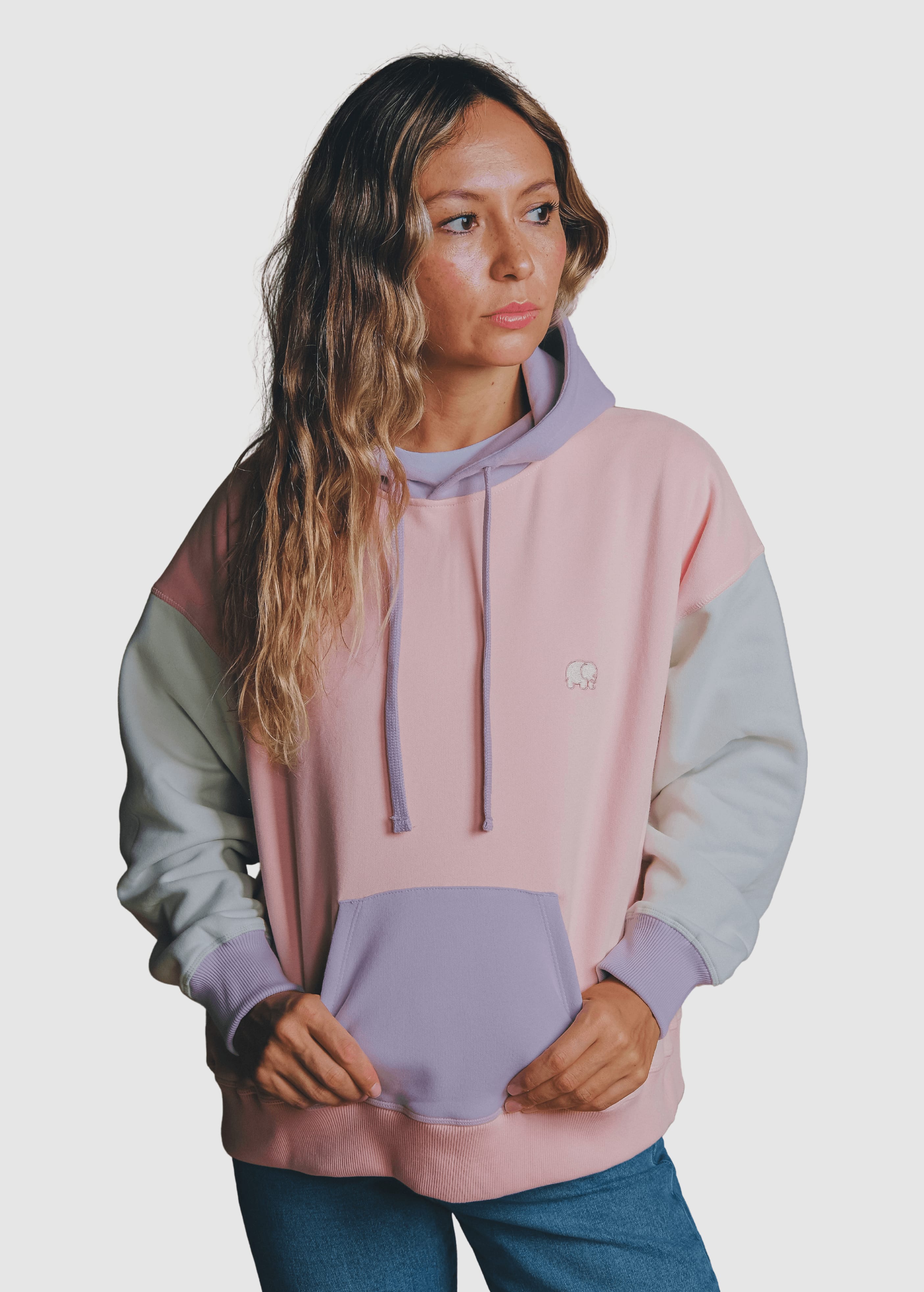 Women's Oversized Color Block Hoodie Pink