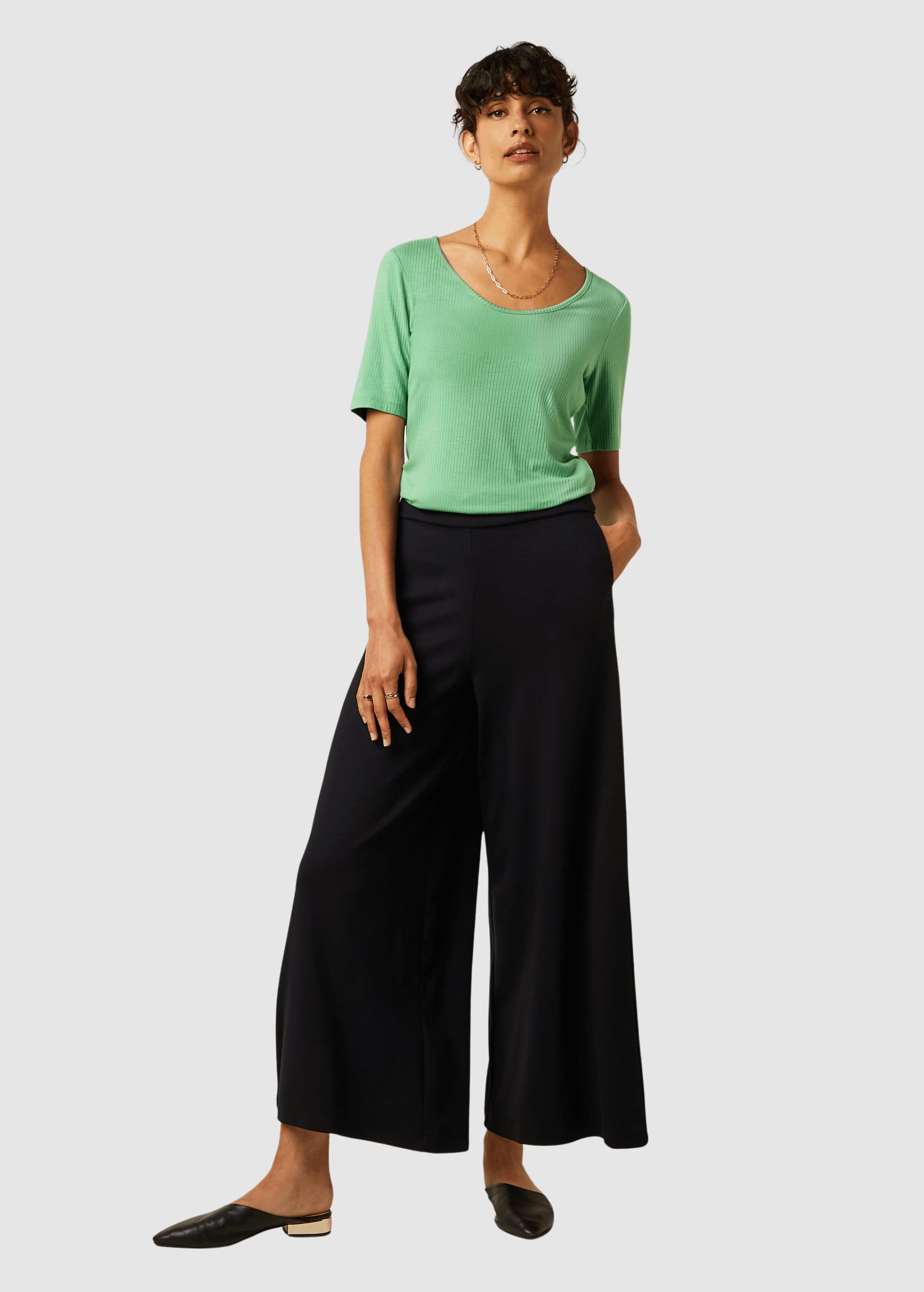 Border Palazzo Cropped Pants Milano Uni Black Border Palazzo Cropped Pants Milano Uni Black