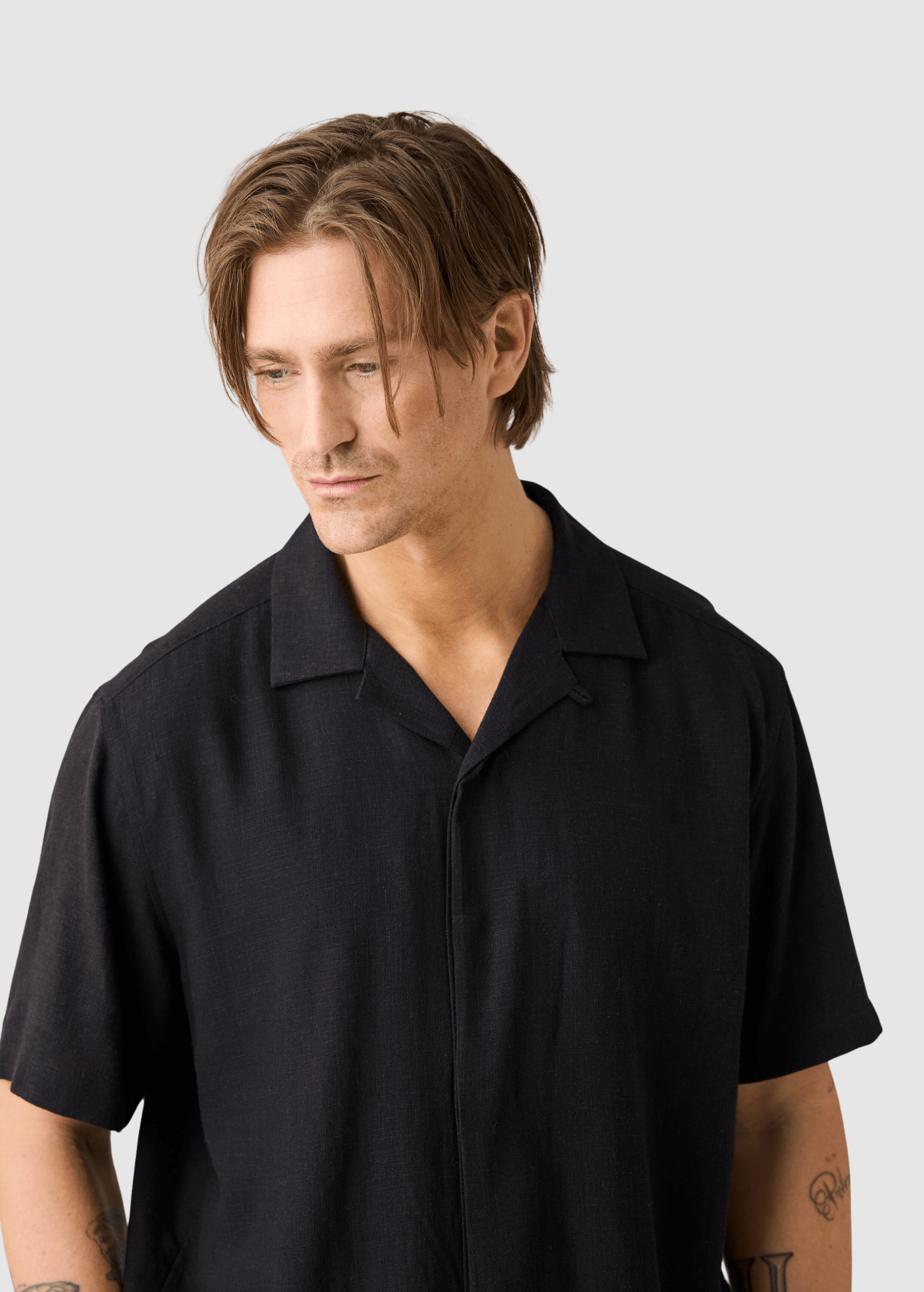 Moss Relaxed Linen-MIX Short Sleeve Shirt Black Jet