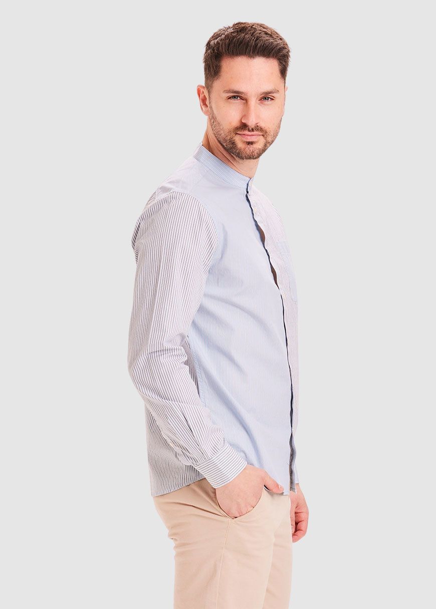 Elder Striped Stand Collar Shirt Elder Striped Stand Collar Shirt